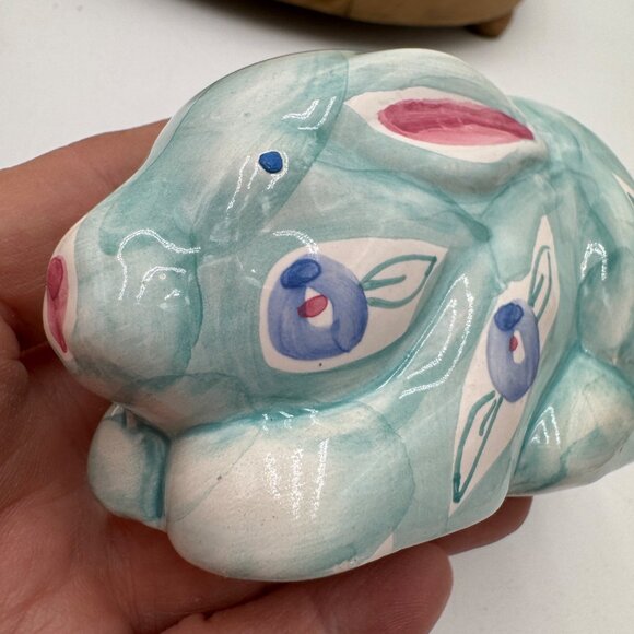 Aqua Pink Ceramic Easter Bunny Rabbit Figurine Mann - Picture 4 of 11